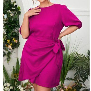 SHEIN Plus Solid Tie Side Dress (Hot Pink) (NWOT)